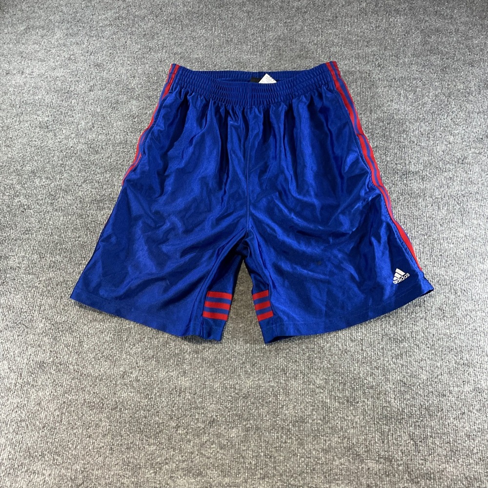 Adidas Mens Basketball Shorts Blue Red Shiny Tricot 3 Stripe Large Vintage 2007